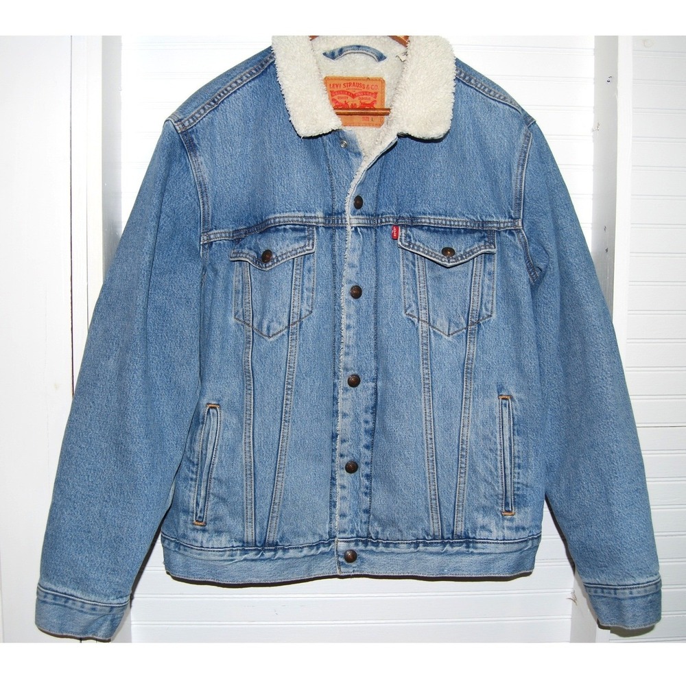 Levi's‎ Original Sherpa Trucker Jacket Denim size large Retro Light-washed jean